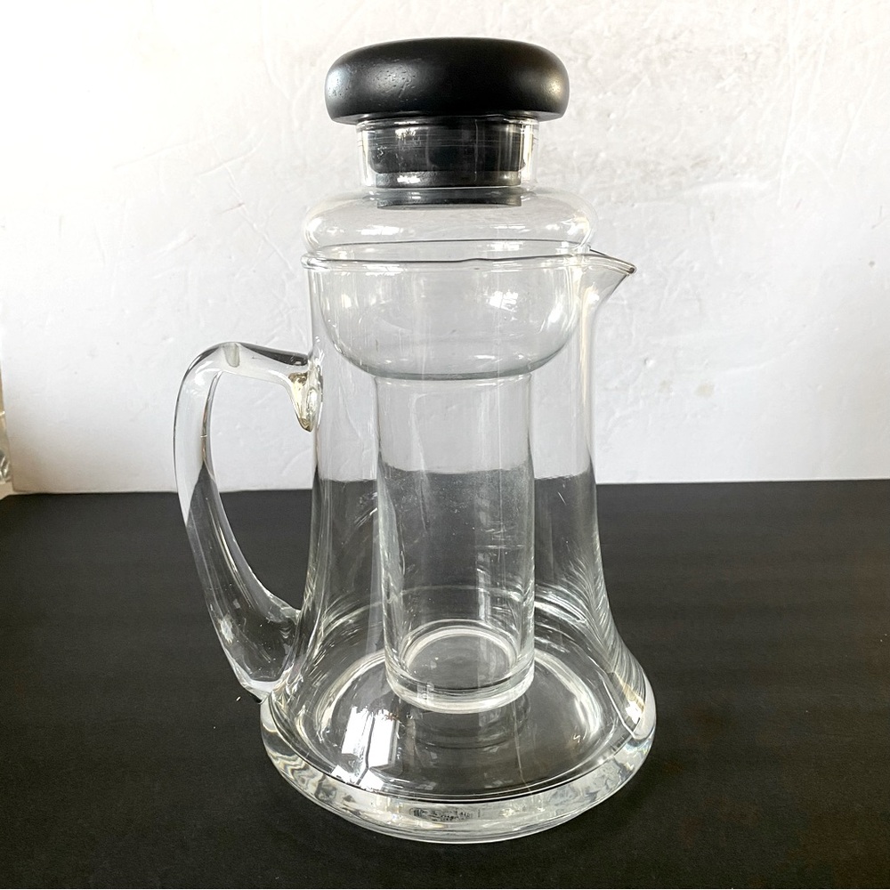 Vintage MCM Glass Cooling Pitcher w/ Wood Lid Chillling